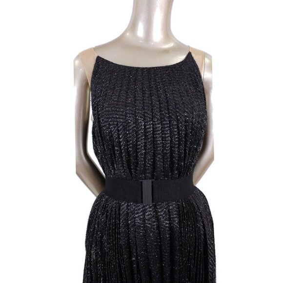 NWT MARIA LUCIA HOHAN Limited Series Black Metallic Knife Pleated Party Dress - Picture 2 of 12